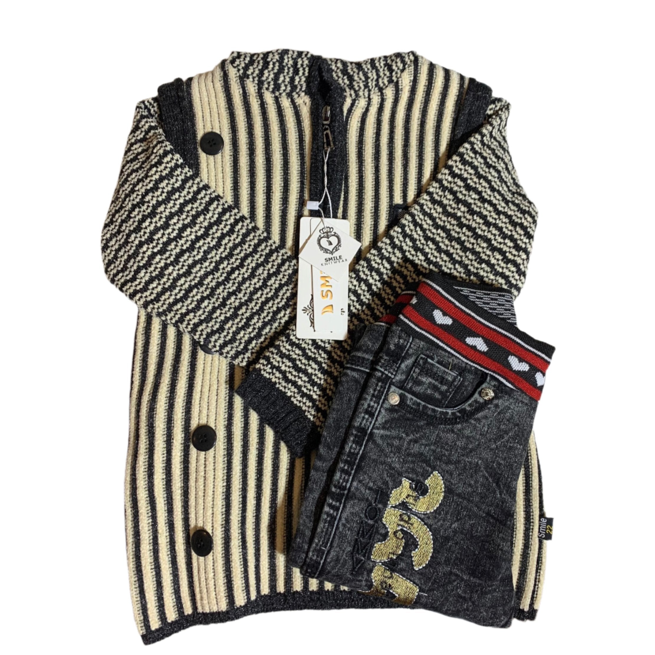 Acrylic Wool and Velvet Cadigan 3pc Set
